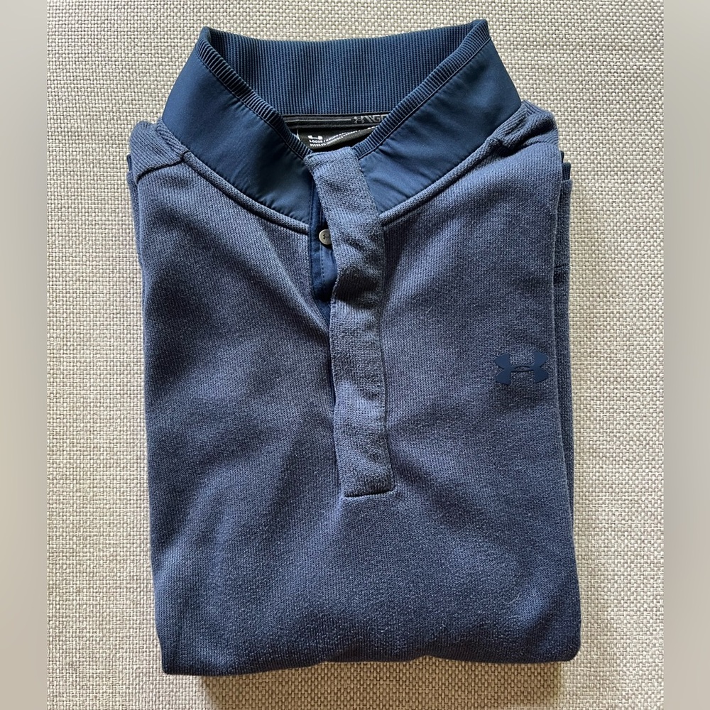 Large Men's Dark Blue Polo Long Sleeve Sweater